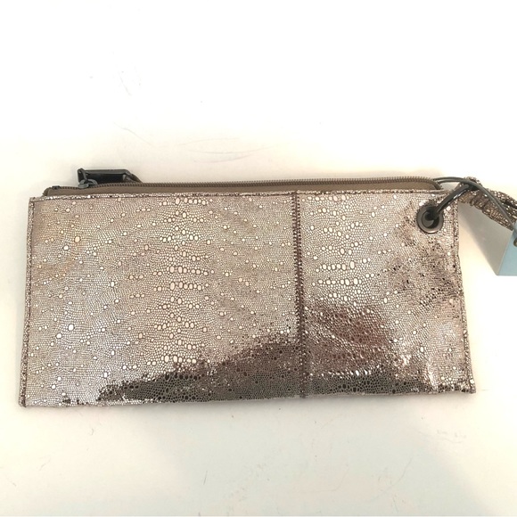 HOBO Vida Clutch Purse Wristlet Platinum Exotic Leather - Picture 5 of 8